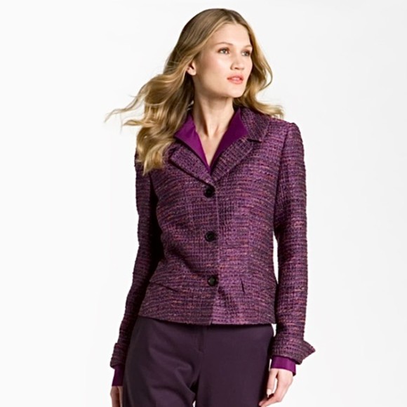 LAFAYETTE 148 Melodic Tweed Jacket in Purple Wool Blend 10